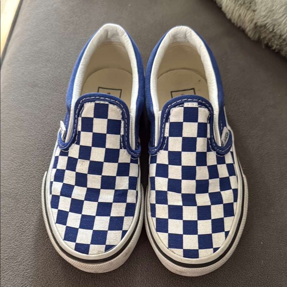 Vans Kids Blue and White Checkerboard Slip-On Sneakers